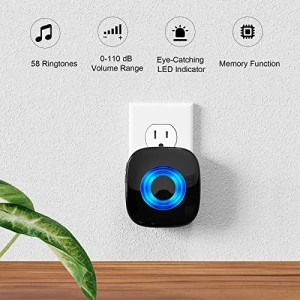 Wireless Doorbell Chime Kit with Mute Mode, 58 Ringtones, LED Strobe, PHYSEN