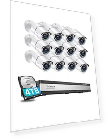 H.265+ 1080p 16 Channel Home Security Camera System with AI Human Vehicle Detect — Security Cameras, ZOSI