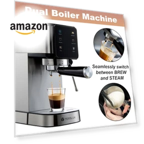 20Bar Espresso Machine with Dual Boiler & Milk Frother — Coffee & Espresso Combos, Tesslux