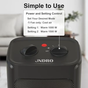 Portable Electric Space Heater with Thermostat - 1500W/750W Quiet Ceramic Mini Heater Fan, JNDRO