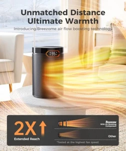 Portable Electric Space Heater with Thermostat & 24H Timer, BREEZOME