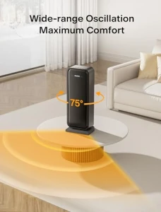 Space Heater Indoor With Oscillation & Remote, Portable With Thermostat & Timer, Ceramic Desk for Bedroom Home Office, PELONIS