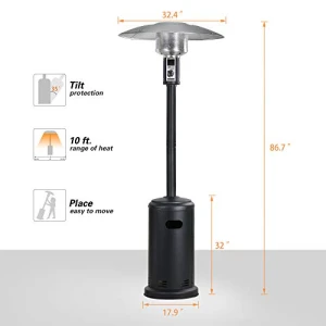 Tall Standing Gas Patio Heater with Wheels, 40,000 BTU, BALI OUTDOORS
