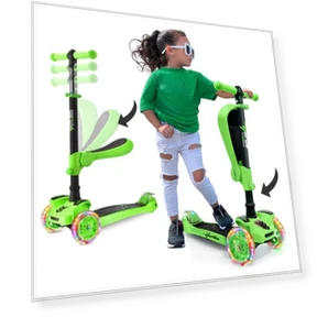3-Wheeled Scooter for Kids with LED Lights and Foldable Seat — Balance Bikes, Hurtle