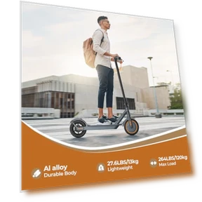 Electric Scooter with 350W Motor, 21 Miles Range, 19 Mph Top Speed — Push Scooters, VOLPAM