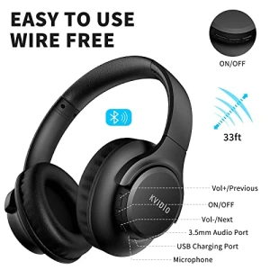 Bluetooth Headphones Over Ear, 65 Hours Playtime with Deep Bass, KVIDIO