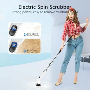 Electric Spin Scrubber with Adjustable Handle, 4 Brush Heads, IPX7 Waterproof, TUYU