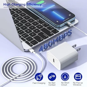 20W PD USB C Fast Charger with Type C to Lightning Cable - 3 Pack 10FT, BUSFUL
