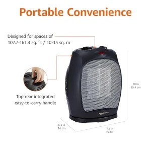 Oscillating Ceramic Space Heater, Portable Heater for Indoor Use, Amazon Basics