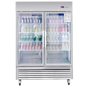 Commercial Refrigerator 2 Section 2 Glass Door Stainless Steel Display Refrigerator, Camellia River