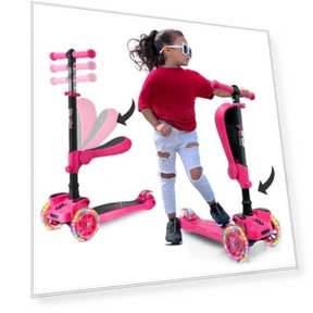 3-Wheeled Scooter for Kids with LED Lights and Foldable Seat — Balance Bikes, Hurtle