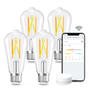Smart Edison Bulbs, Tunable White, Dimmable, Remote Control, 4-Pack — Smart Light Bulb, Linkind