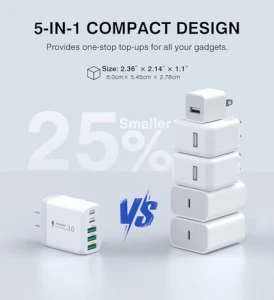 50W 5-Port USB C Wall Charger Block, CSODINCE