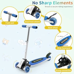 Foldable Three Wheel Lean-to-Steer Scooter for Kids, VUGHIUA