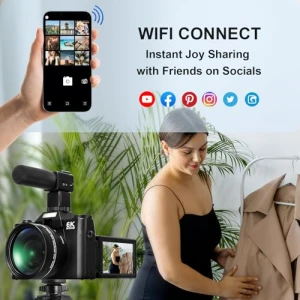 Digital Camera with Flip Screen, Dual Lens, and WiFi, Yatao