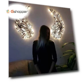 Angel Wings Metal Wall Art with LED Lights — Overhead Lighting