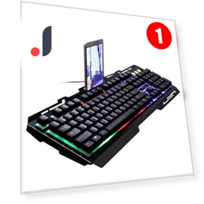 Robotic Metal Wired Keyboard with LED Backlight and Phone Stand — Gaming Keyboards, lanle