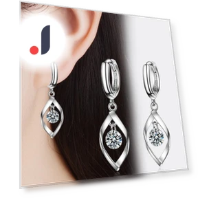 Sterling Silver Earrings with Zircon Crystals and Leaves — Drop & Dangle, ANENJERY Bijouterie