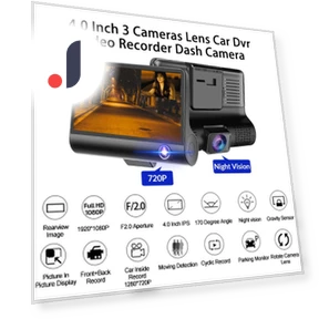 Car DVR Dash Cam 1080P with 3 Lenses — Rearview Cameras for Cars, HOME-Auto-001