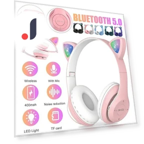 Flashing LED Cute Cat Ears Wireless Headphones — In-Ear Headphones, Junmaocun