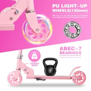 Scooter for Kids with Light Up Wheels and Adjustable Handlebars, Nattork