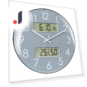 Wall Clock with Temperature Humidity Date Day of Week Continuous Second Hand Silent Analog Spherical Glass — Desk & Shelf, SAMURAI STYLE