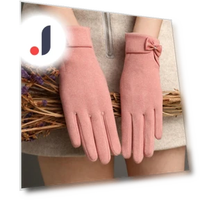 Plush warm gloves with touchscreen and bow — Cold Weather Gloves, Evergreen