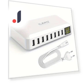 60W 8-Port USB Charging Hub with LED Display — Power Hubs, JadeBamboo Chargers Warehouse