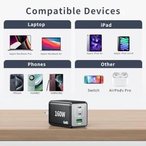 Fast Charger 160W Compact Foldable 3 Port Charging Station — Power Bank, shenzhenshiquanshengdamaoyiyouxiangongsi