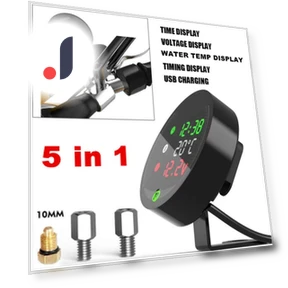 Motorcycle Water Temp Gauge with USB Charging — Water & Oil Temperature, Tautoparts