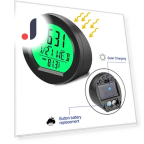 Digital Solar-Powered Car Clock with Temperature Display — Clock, NyPhoenix Auto
