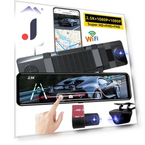 Car DVR with WIFI, GPS, 3 Cameras and 12-inch IPS Touch Screen — Rearview Cameras for Cars, E-ACE