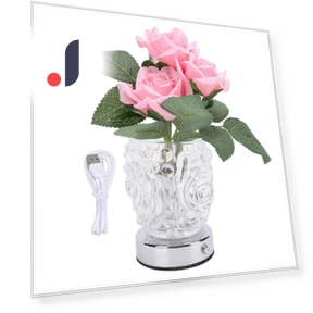 Elegant Wireless LED Table Lamp with Artificial Flowers — Lighting, Beauty2ZY