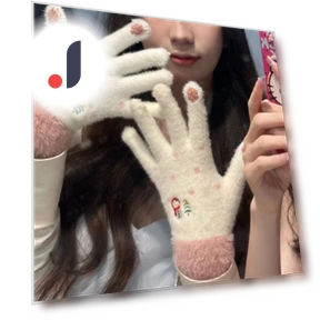 Mitten Snowman Cute Warm Fashionable Gloves with Five Fingers Touch Screen Folded Thickened Knitted Gloves Cold... — Cold Weather Gloves, Female s