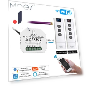 Smart WiFi RF433 Curtain Switch with Remote Control — Smart Home Hubs & Controllers, MOES