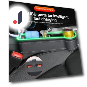 Car Gap Storage Box with RGB and USB Smart Fast Charger — Car Essentials, Auto Launcher