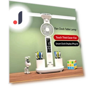 LED Desk Lamp with Foldable Fan and Smart Display Clock — Study & Desk Lighting, TOP-MALL-001