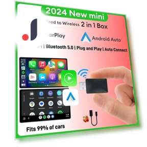 Mini Console 2-in-1 Ai Box with Wired Connection to Wireless CarPlay and Android Auto Adapter — Stereo Receivers, JOHO