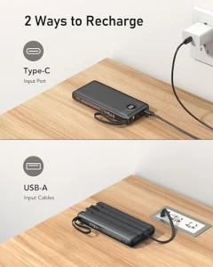Portable Charger with Built-in Cables — Power Bank, VEEKTOMX