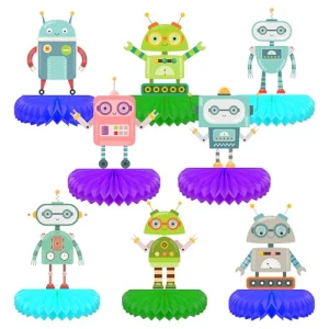 Vibrant Robot Honeycomb Ball Centerpieces & Standing Table Toppers Decorations Set, Jajajuegos