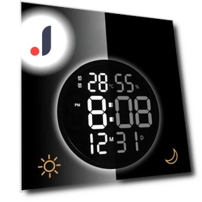 LED Wall Clock with Temperature and Humidity Display — Desk & Shelf, Window glass film