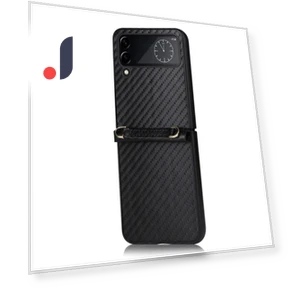 Carbon Fiber Texture Leather Coated PC Folding Phone Case with Long Lanyard — Phone Accessories, Smartwatch 2025