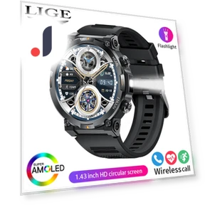 AMOLED Bluetooth Smart Watch with LED Flashlight — Smartwatches, LIGE