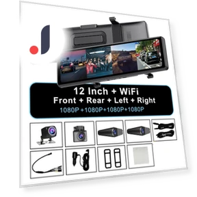 4-Channel 12-Inch Dash Cam with Rearview Mirror — Dashboard Cameras, Simplistic Living Home