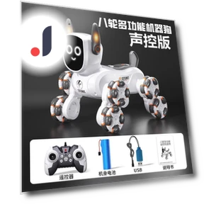 Intelligent Voice Control Eight-Wheel Stunt Robot Dog — Interactive Figures & Robots, Plastic Toys