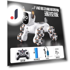 Intelligent Voice Control Eight-Wheel Stunt Robot Dog — Interactive Figures & Robots, Plastic Toys