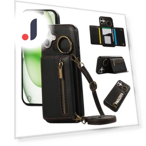 Leather Back Cover Zipper Wallet Kickstand Phone Case with Shoulder Strap — Phone Accessories, Smartwatch 2025