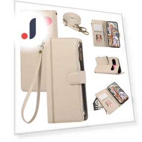 Multi Card Slots Zipper Leather Phone Cover with Shoulder Strap/Wrist Strap — Basic Cases, Smartwatch 2025