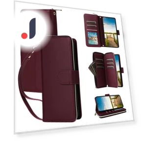 9 Card Slots Zipper Pocket PU Leather Phone Cover with Wrist Strap — Phone Accessories, Smartwatch 2025