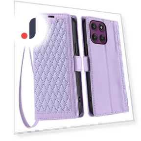 Leather Case Rhombus Texture Wallet Stand Phone Cover with Wrist Strap — Flip Cases, Smartwatch 2025